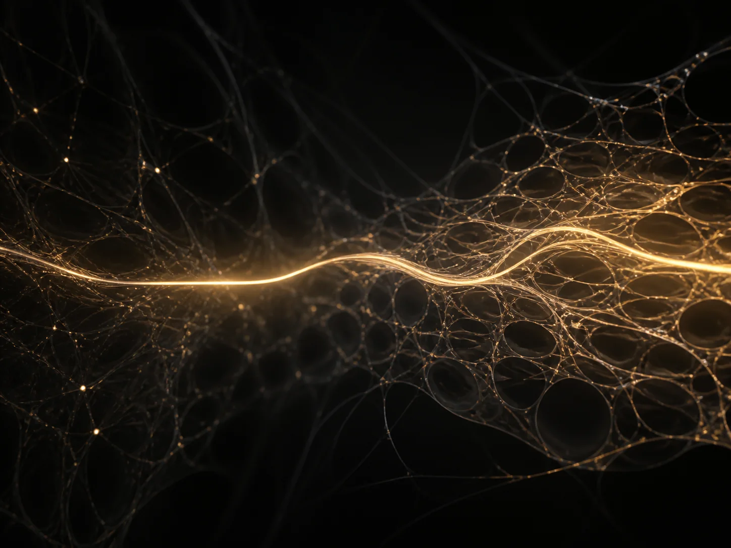 A continuous filament moving through accumulated patterns