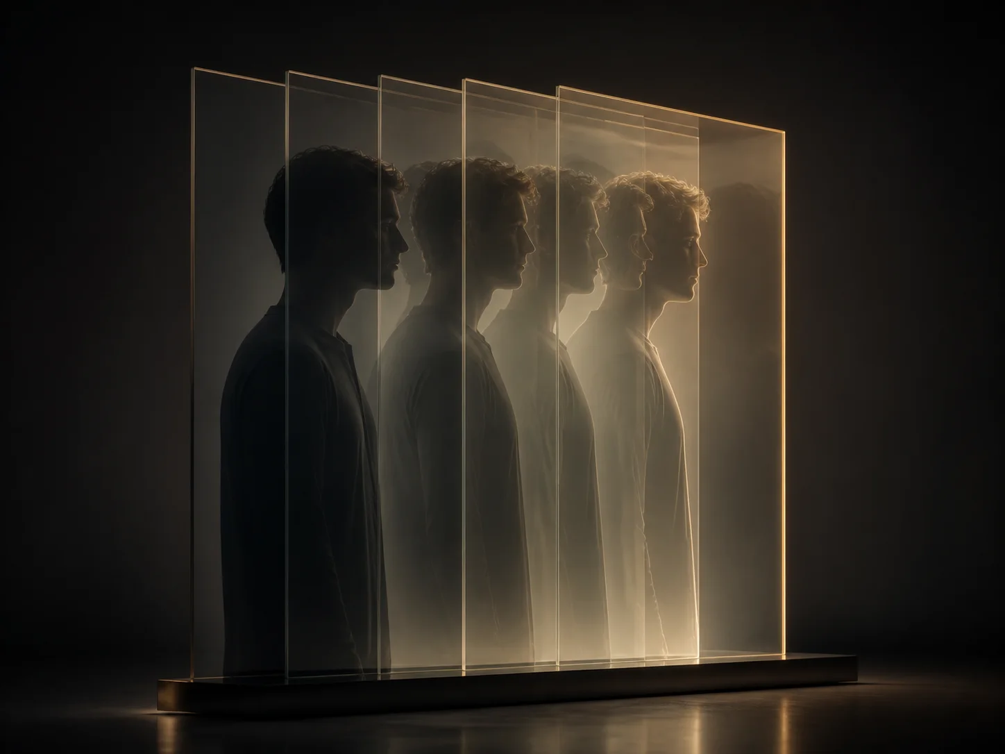 Layered glass profiles showing an identity evolving over time