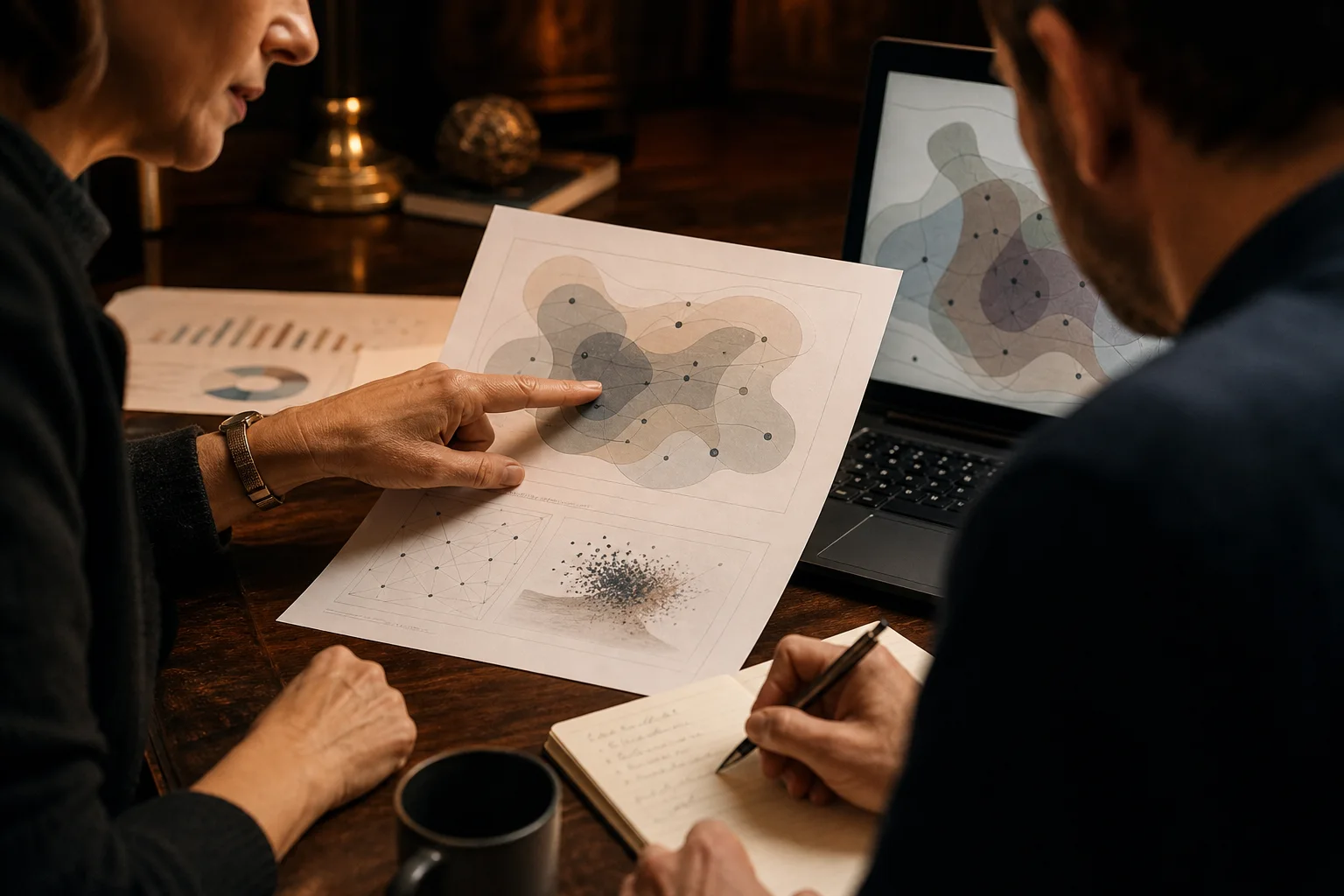 An advisor explains patterns in a personalized report during a focused debrief