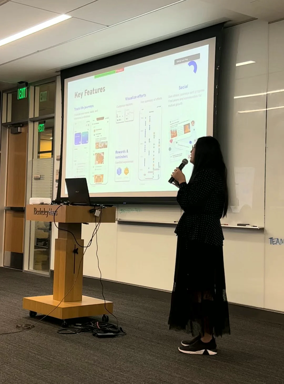 Kaitan pitching a product at a UC Berkeley event
